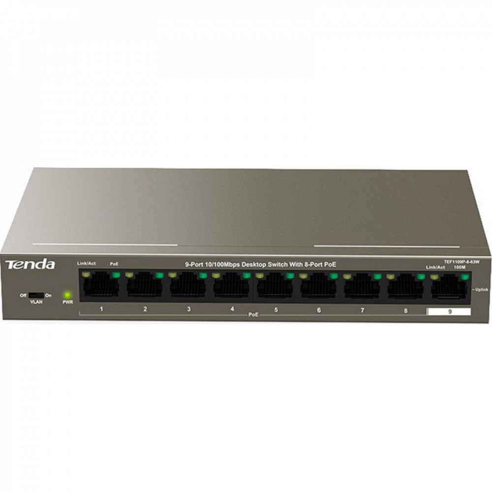 Коммутатор Tenda TEF1109P-8-63W 4 порта PoE+ (58W)