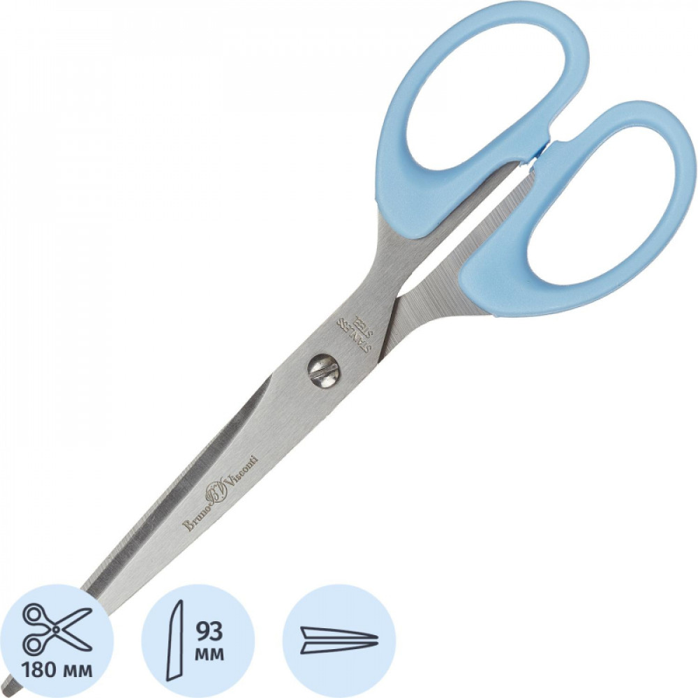 Ножницы Bruno Visconti SLIMCUT ZEFIR 180мм,пласт. ручки,европ,голуб,60-0010