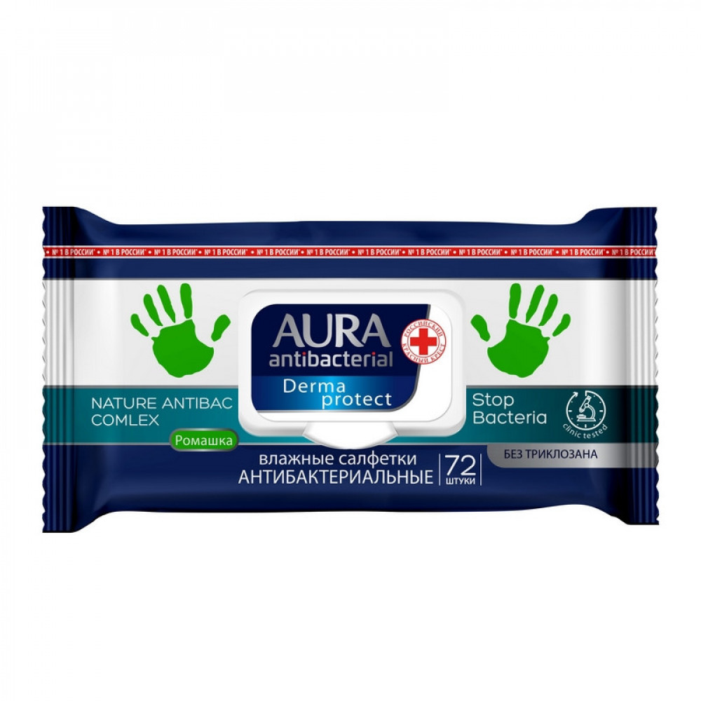 Салфетки влажные AURA антибактериальные 72шт.