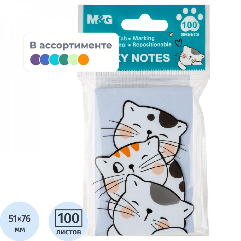 Стикеры с клеевым краем M&amp;amp;G So Many Cats, 76x51мм, 100 л, в ассорт