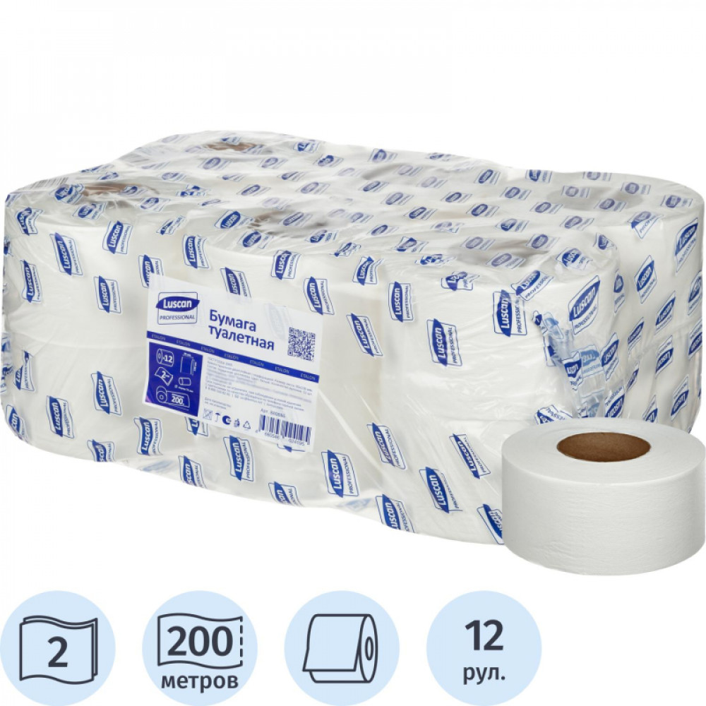 Бумага туалетная д/дисп Luscan Professional 2сл бел цел 200м 12рул/уп