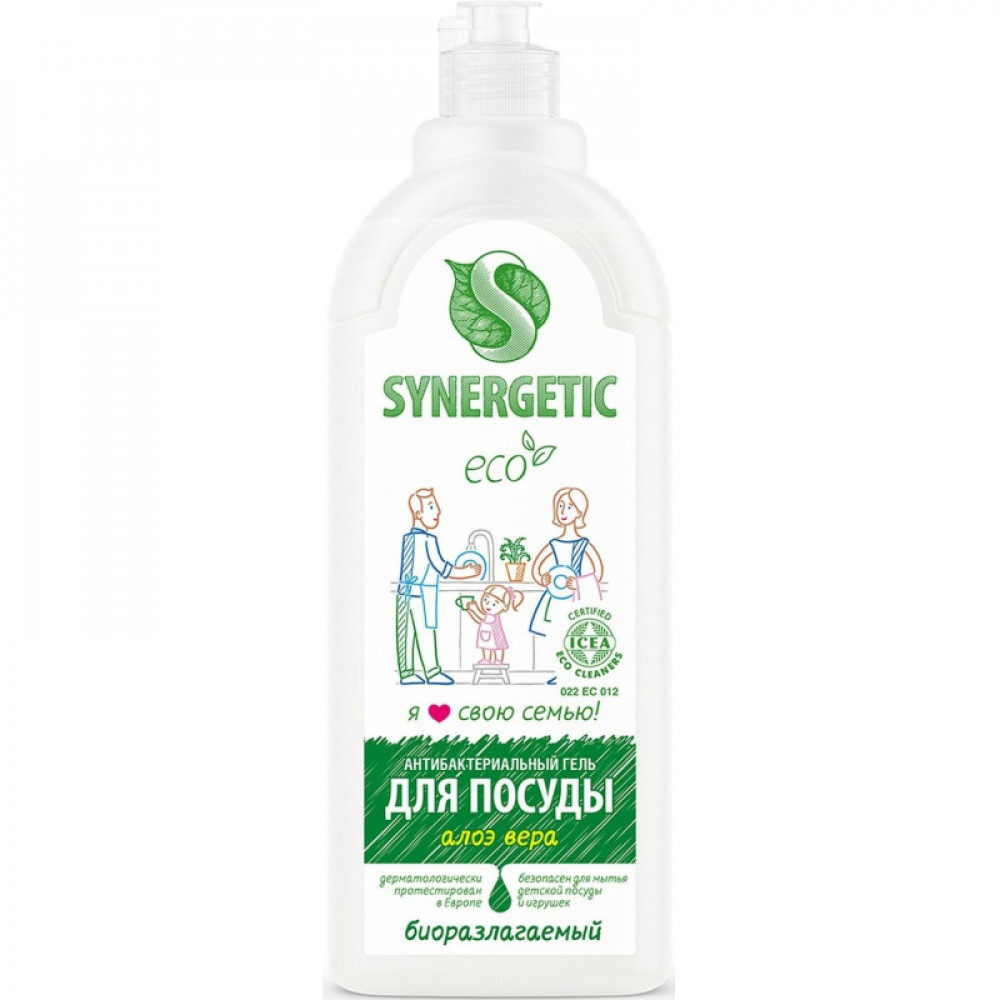 Средство для мытья посуды Synergetic Антибактериальное, Алоэ 1л дозатор