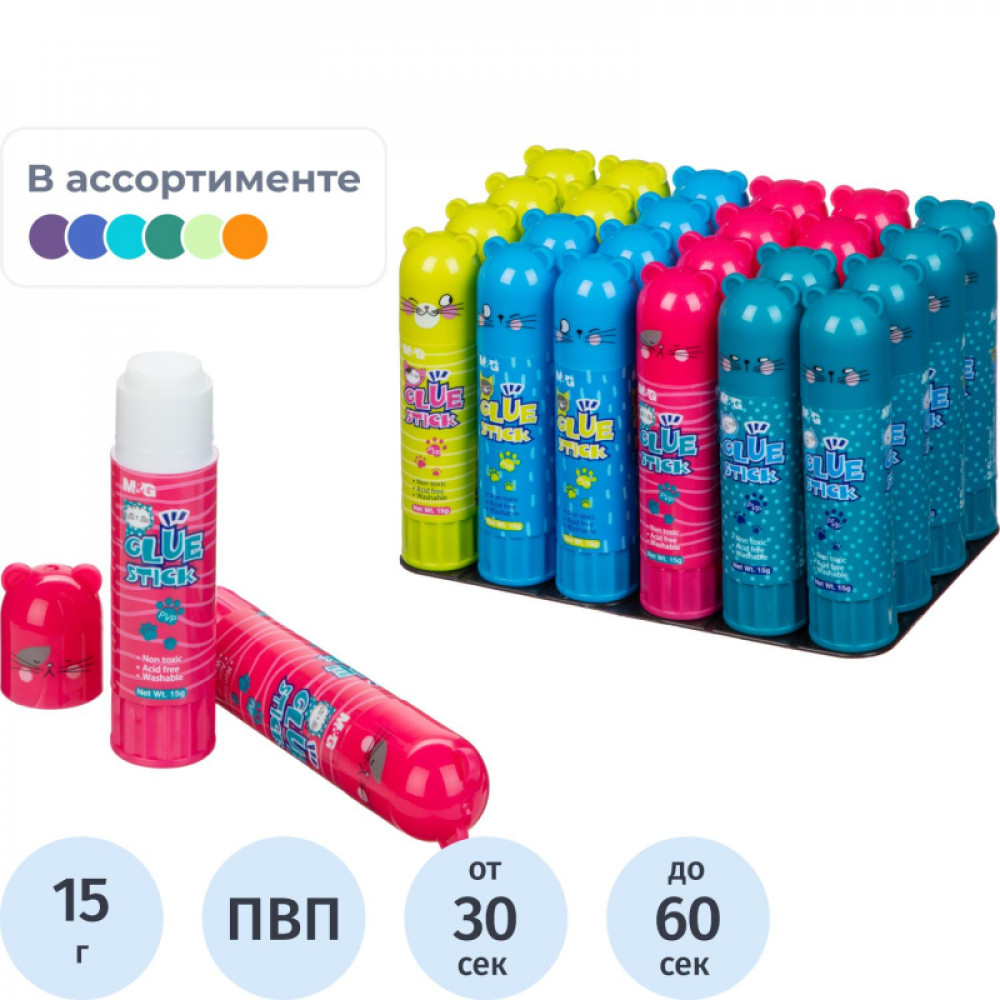 Клей-карандаш M&amp;amp;G So Many Cats, 15 г,PVP, в ассортименте