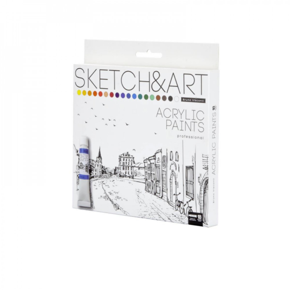 Краски акриловые SKETCH&amp;amp;ART 18 цв.  12 мл в коробке-пенале 70-0014
