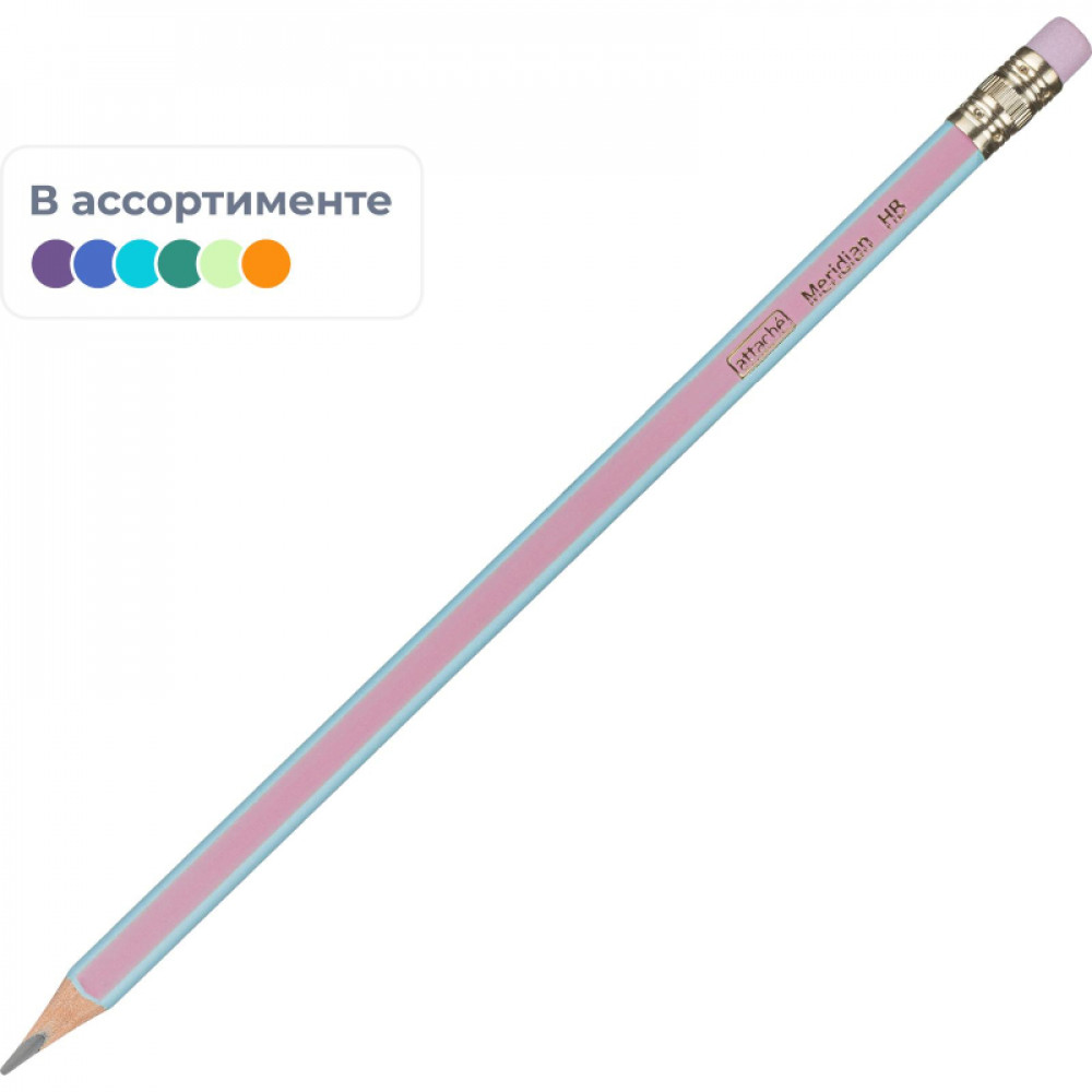 Карандаш чернографитный Attache Meridian HB заточ.,с ласт., корп.ассорти