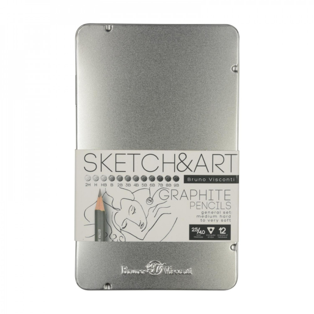 Набор карандашей чернографитных SKETCH&amp;amp;ART 2H-9B 12шт в мет.кор.21-0009
