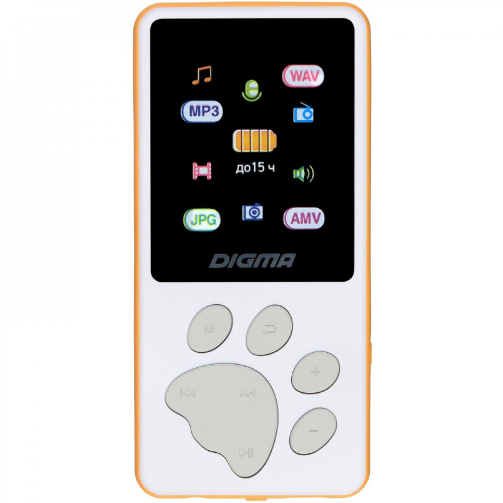 Плеер MP3 Digma S4 8Gb белый/оранжевый/1.8/FM/microSDHC
