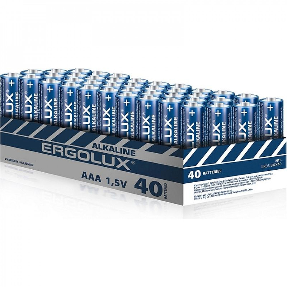 Батарейка Ergolux Alkaline BOX40 LR03  (ПРОМО, LR03 BOX40, 1.5В) 40шт/уп