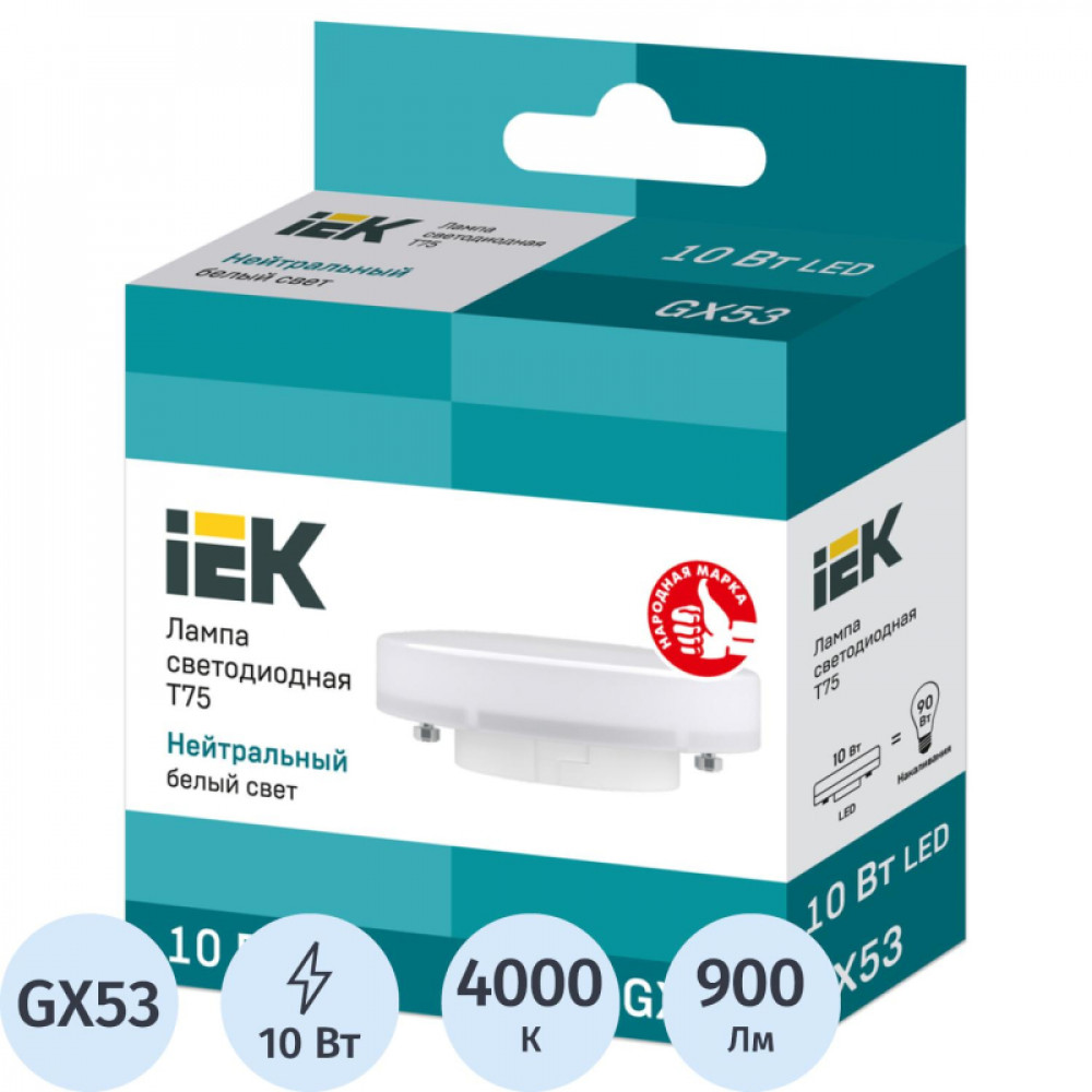 Лампа светодиодная IEK ECO T75 LLE-T80-10-230-40-GX53 10Вт 230В 4000К GX53