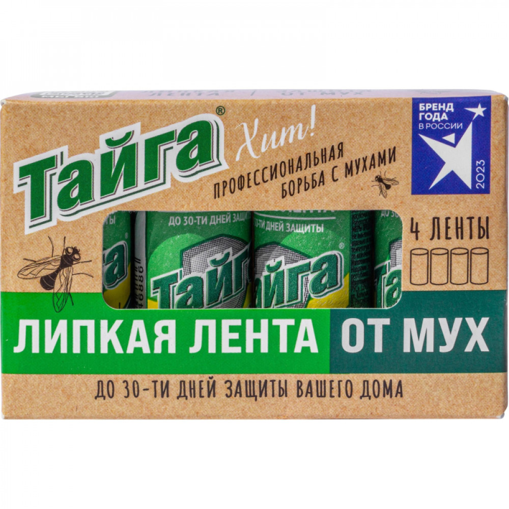 Средство от насекомых Тайга липкая лента от мух в коробочке 4 шт/уп